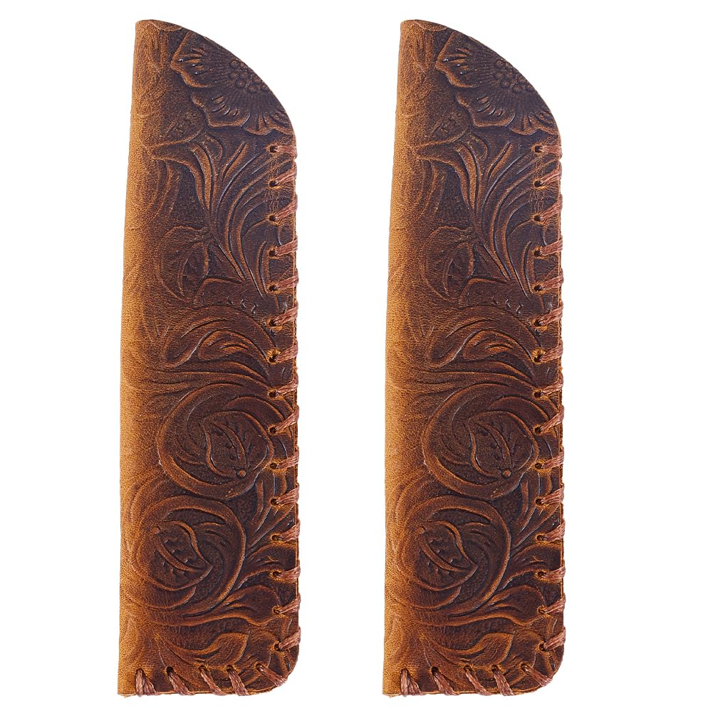 GORGECRAFT 2Pcs Cowhide Pencil Case Fountain Leather Double Pen Sleeve Cover Vintage Flowers Retro Pencil Wrap Holder Pouch for Protective Desk Supplies (Coconut Brown)