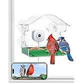 HomiQ Smart Bird Feeder 2K HD 3MP Window Glass Camera Close-up, 2.4G &5Ghz WiFi Auto AI Birds Capture 24/7 Events Recording, Suction Cups Birdhouse with Anti-Glare- Reflection for Kids Elder