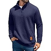 MioRoim Men's Quarter Zip Casual Pullover 1/4 Quilted Waffle Long Sleeve Sweatshirt Mock Neck Sweater with Pocket