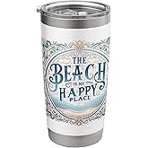20 Oz The Beach Is My Happy Place Tumbler Drink Coffee Cup Stainless Steel Insulated Tumbler