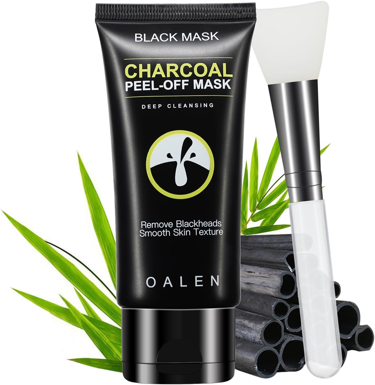 Black Mask Charcoal Peel Off Mask with Facial Brush - Blackhead Remover Purifying Peel off Mask with Facial Brush, Activated Charcoal Deep Cleansing for Face Nose Acne Treatment Oil Control (50g)