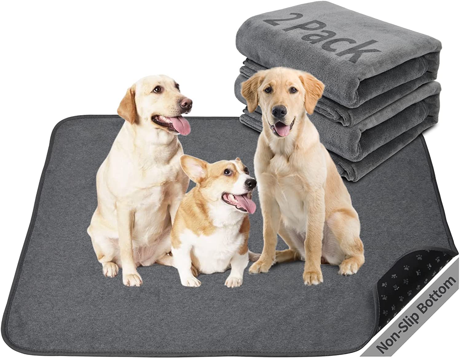 2 pack Dog Pee Pad Washable-Extra Large Instant Absorb Training Pads Non-Slip Pet Playpen Mat Waterproof Reusable Floor Mat for Puppy/Senior Dog Whelping Incontinence Housebreaking (122 * 122cm Grey)
