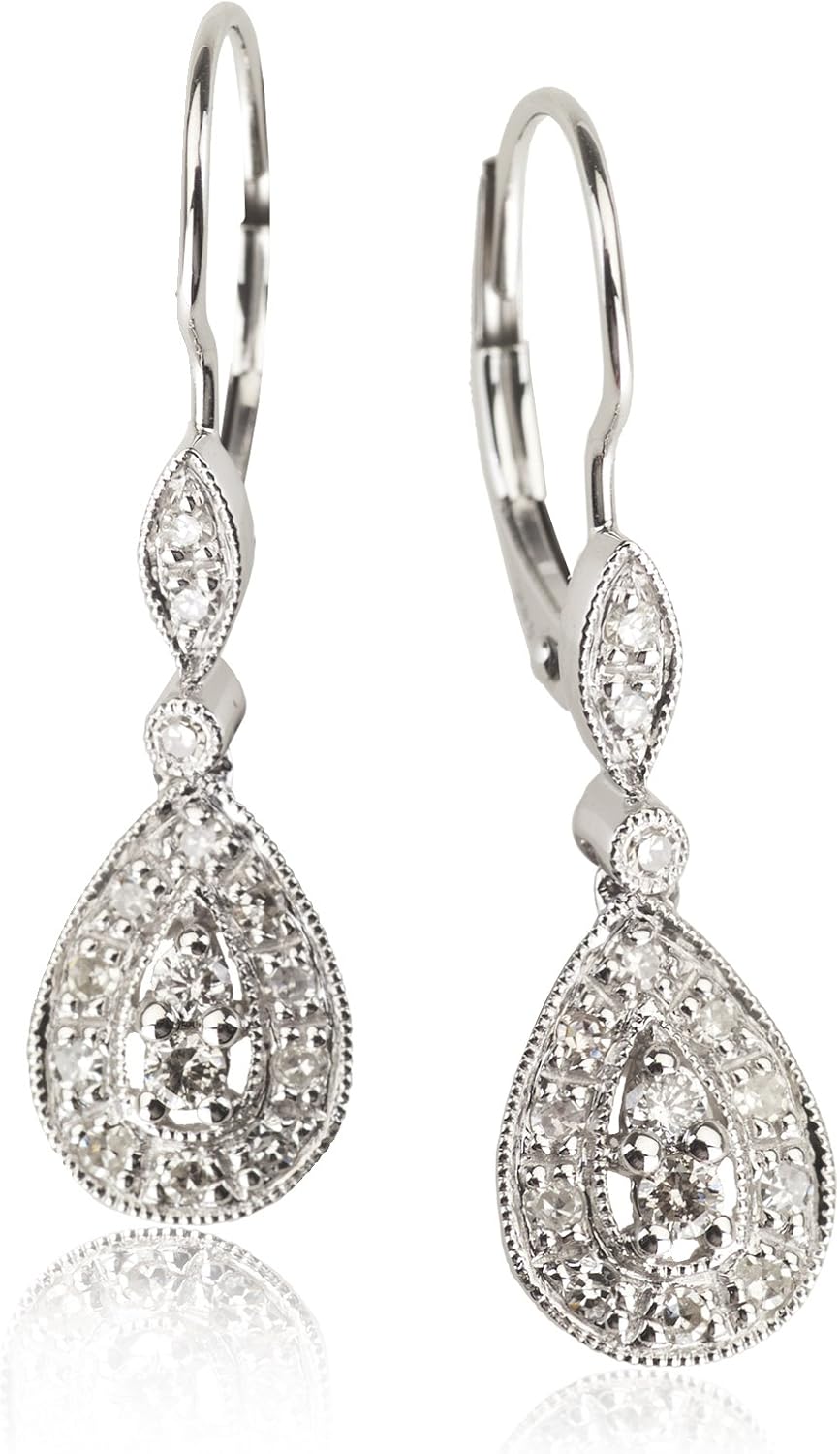 14k White Gold Diamond Teardrop Earring with .27 Cttw of