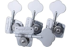 Guyker Bass Tuners (4 for Right) - 1:20 Ratio Open Gear Tuning Key Pegs Machine Head Replacement for Electric Jazz Guitar Bass or Precision Instruments - GK530 Chrome