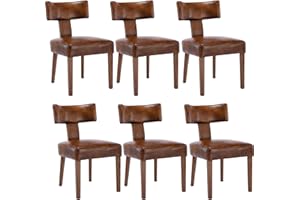 RIVOVA Mid Century Modern Dining Chairs Set of 6 PU Leather Upholstered Side Chairs, Modern Kitchen Armless Parson Chairs Solid Wood Dining Chairs, Brown