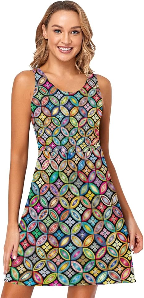 ODAWA Women's Summer Chicken Floral Dress - Sleeveless Casual Dress With Pockets