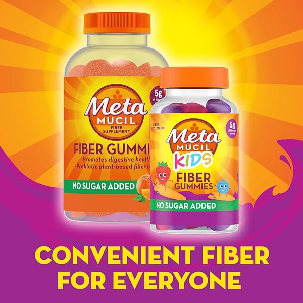 METAMUCIL KIDS FIBER SUPPLEMENT GUMMIES, NO SUGAR ADDED, 5G PREBIOTIC PLANT-BASED FIBER BLEND, MIXED BERRY FLAVORED, 120CT GUMMIES