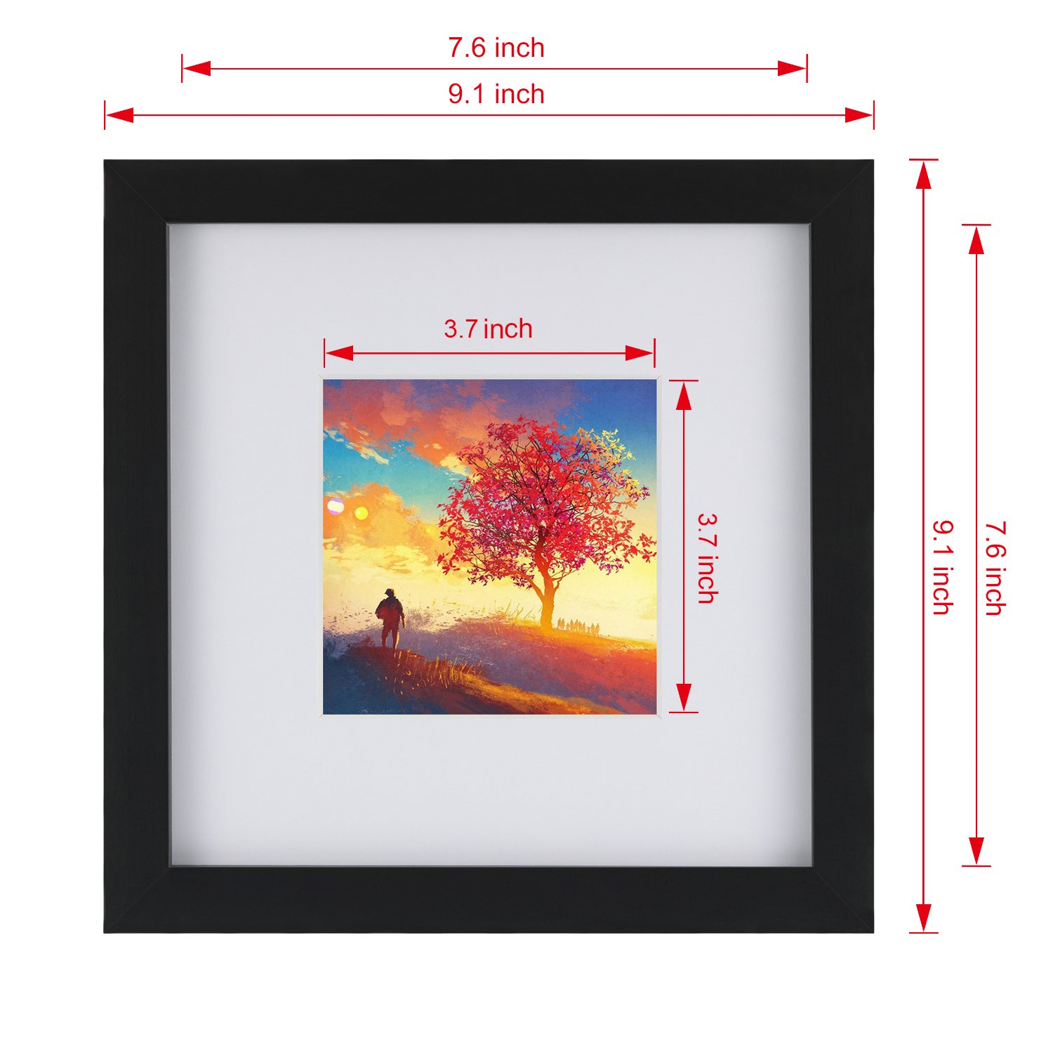 One Wall UPGRADED Tempered Glass 9PCs 8x8 Picture Frames Black with 1