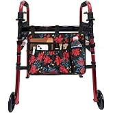 Dongawin Walker Bag Basket with Cup Holder Suit for Adult Folding Walkers Rollator Organizer Carry Storage Pouch Water-Resistant Armrest Accessories for Seniors, Elderly, Handicap (Bauhinia)