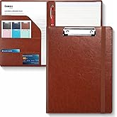 Sooez Padfolio Clipboard, Portfolio Organizer with Notepad, Premium PU Leather Clipboard Folder for Legal Pad, Versatile Clipfolio with Storage, Letter Size Document Holder for School Office, Brown