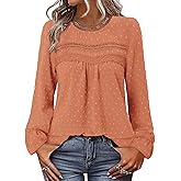 BETTE BOUTIK Womens Boho Fall Long Sleeve Shirts Crewneck Dressy Casual Blouses Trendy Flowy Tops