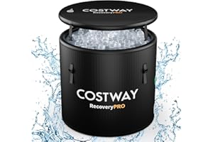 COSTWAY L 129 Gal Oval Ice Bath Tub with Cover, Portable Outdoor Inflatable Cold Plunge Tub with Backpack, Pump, for Cold and