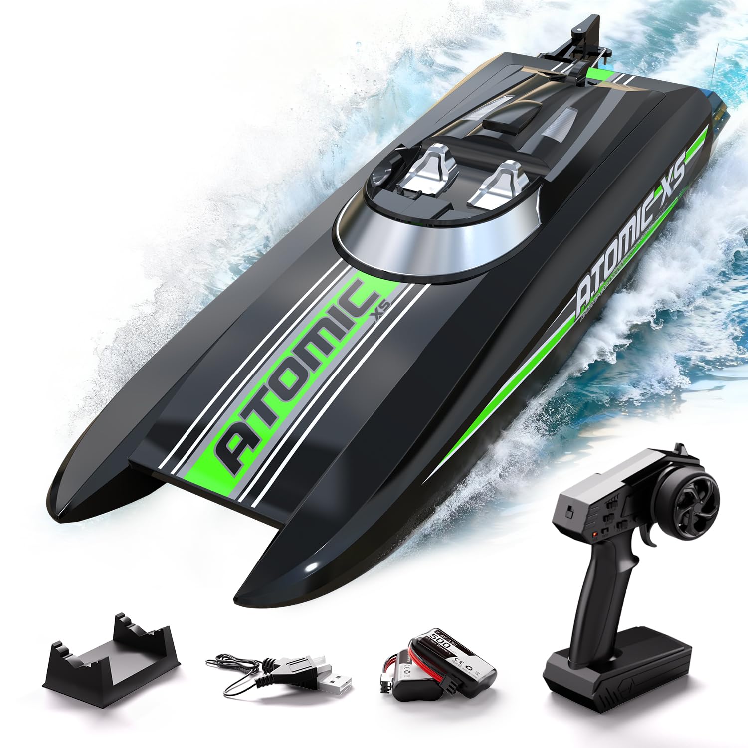 Photo 1 of **MISSING CHARGER CORD*** volantexrc Remote Control Boats for Pools and Lakes 20+MPH AtomicXS High Speed RC Boat for Adults Toy Boat Gifts with 2 Batteries & Reverse Function (795-5 Black)