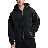 Dnzzs Mens Zip Up Hoodie Oversized Acid Wash Hoodie Heavyweight Fleece Full Zipper Vintage Sweatshirt Fall Fashion Zip Jacket