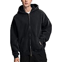 FAIABLE Mens Womens Double Zip Up Hoodie Oversized Acid Wash