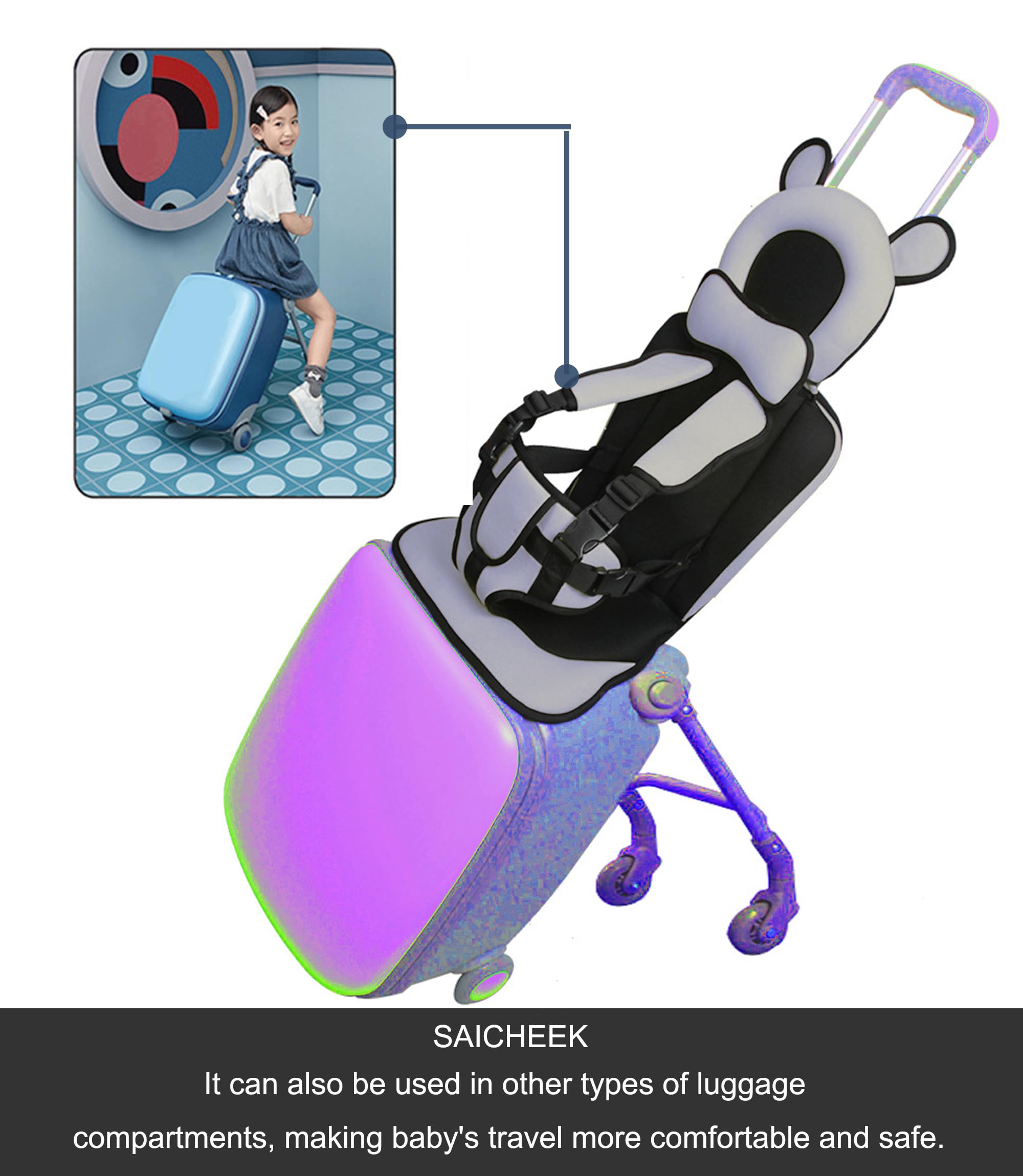 Toddler Travel Suitcase Seat with Safety Anti-Slip Rope,Ride on Suitcase for Kids,Ride Safer Travel Vest for Babies