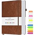OFFIGIFT Lined Journal Notebook, Large A5 Hardcover Leather Journal, 312 Numbered Pages Work Notebook, 100gsm Thick Paper, College Ruled Notebook for Women Men School Office, 5.75" x 8.38", Brown