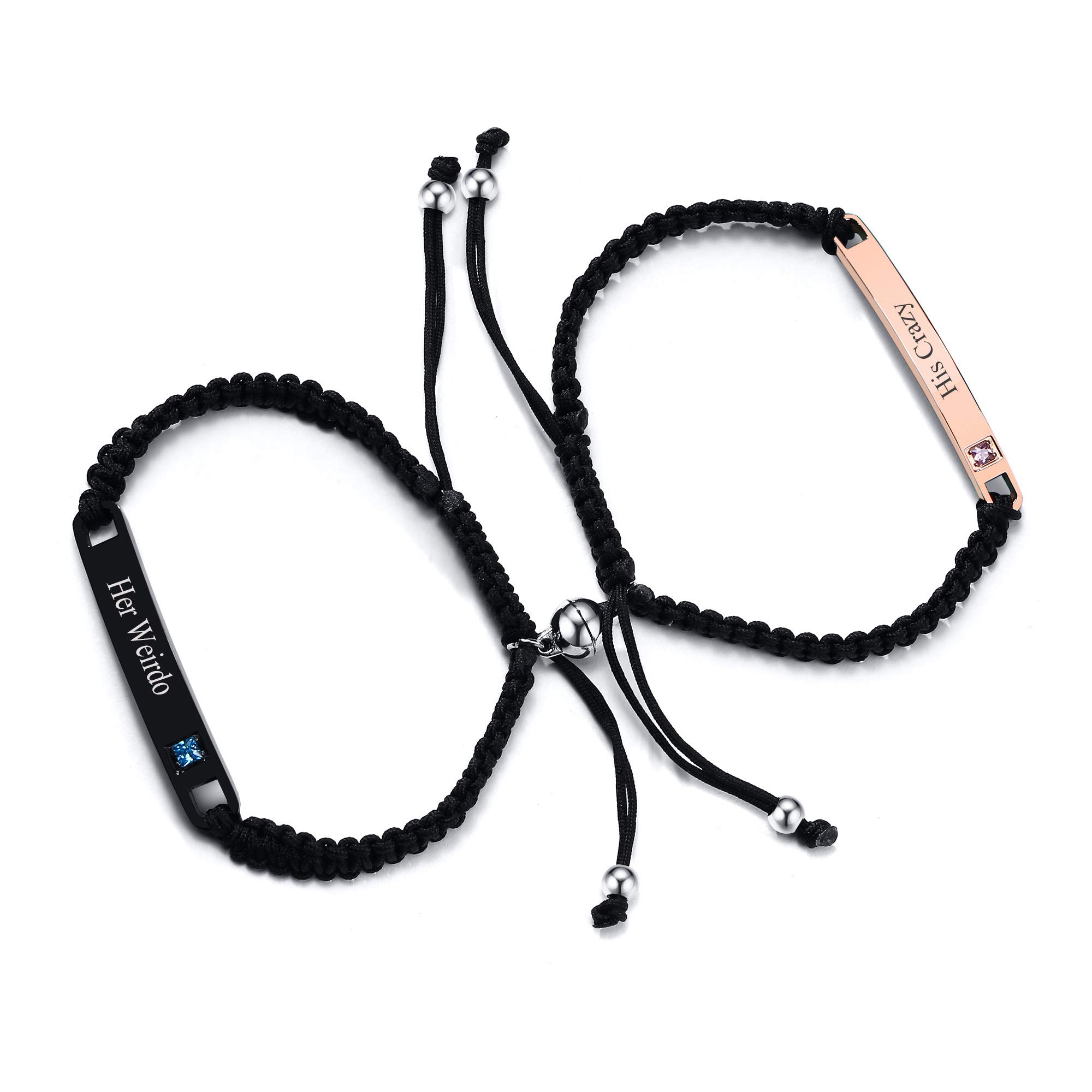 Matching Bracelets for Couple Gifts Christmas - His Crazy Her Weirdo Engraved Eternal Promise Magnetic Couple Bracelets Mutual Attraction Attraction Bracelet for Promise Anniversary Valentine's Day