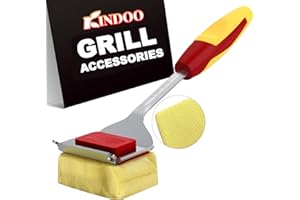 KINDOO Grill Brush Bristle Free for Outdoor Grill, Steam Grill Cleaning Brush Replaceable BBQ Cleaner Brush Head,Extended Handle, Safe Grill Brush with Scraper for Cast Iron Stainless-Steel Grates,Deep Red