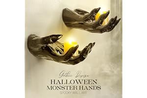 ORIENTAL CHERRY Halloween Decorations - 2 Scary Monster Hands Wall Decor - Hocus Pocus Gothic Decor Indoor Outdoor - Spooky Vintage Wall Sculpture for Home Party Bedroom Room Outside Inside (Candles Not Included)