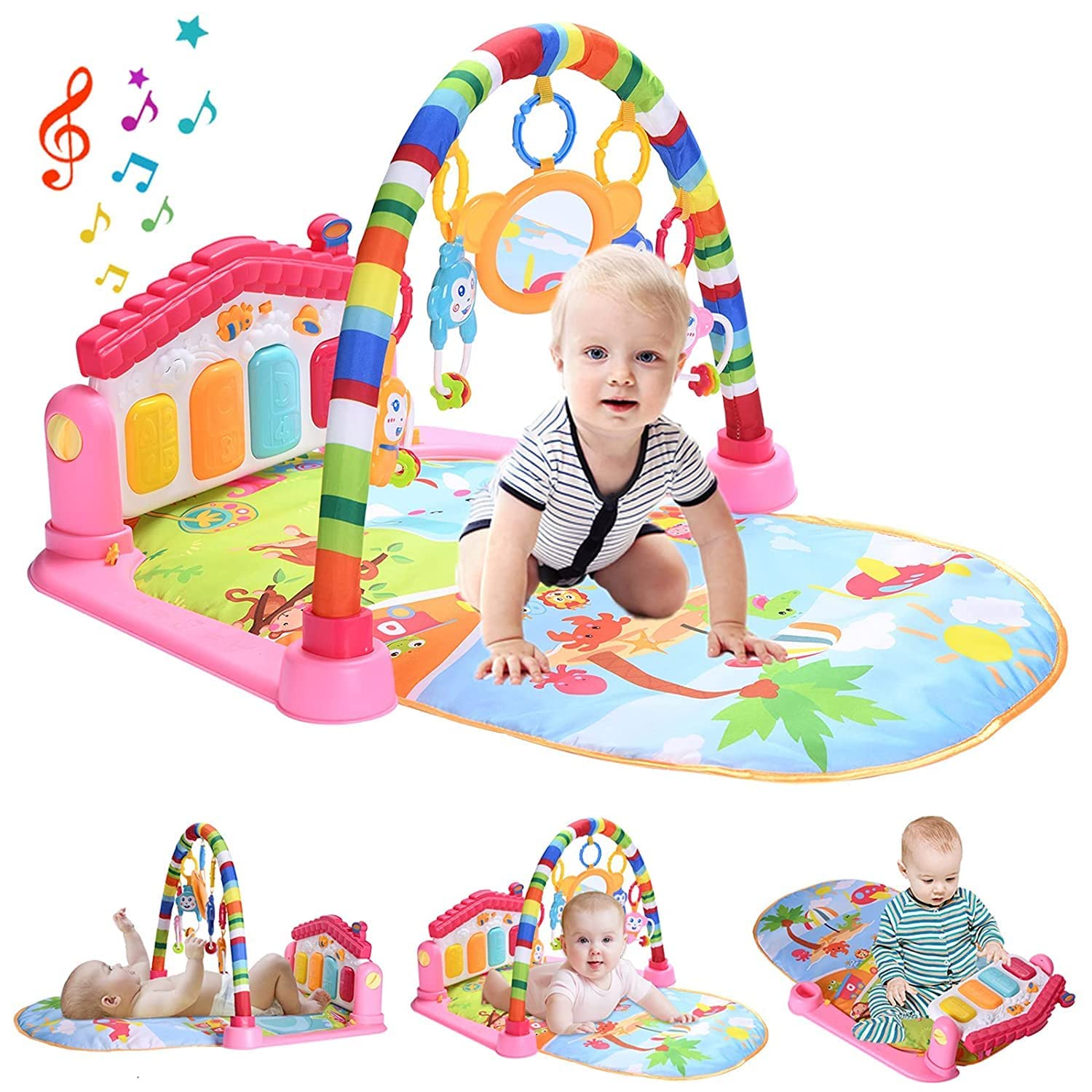 HIUME Baby Play Mat, Kick and Play Gym Piano Mat with Music and Lights Activity Gym for Infants,Toddlers,Girls and Boys Ages 1-36 Months