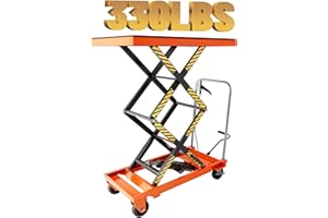 StructoMax Hydraulic Lift Table Cart - 330lbs Capacity, Enlarged Tabletop and Easy Operation, Swivel Casters with Brakes - Double Scissor Lift for Material Handling and Transportation, Orange