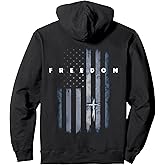 On Back Grunge American Flag and Cross Faith Family Freedom Pullover Hoodie