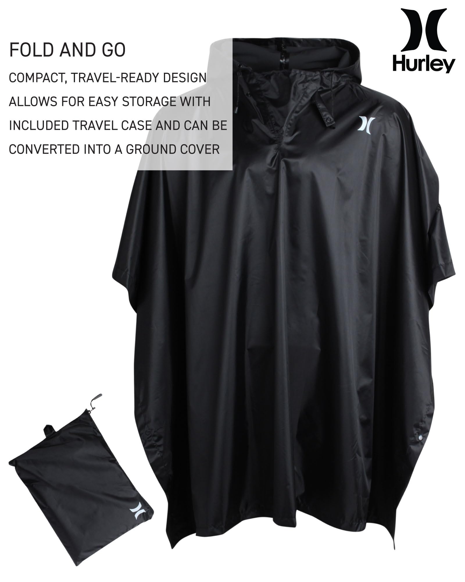 Hurley Ponchos Adult - Waterproof Rain Ponchos for Adults, Lightweight Packable Rain Poncho for Hiking, Camping & Emergency