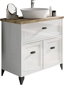 Pitarch Mueble baño Vintage Cottage Color Blanco y Cambrian con Lavabo encimera cerámico 82x47 Sin Espejo