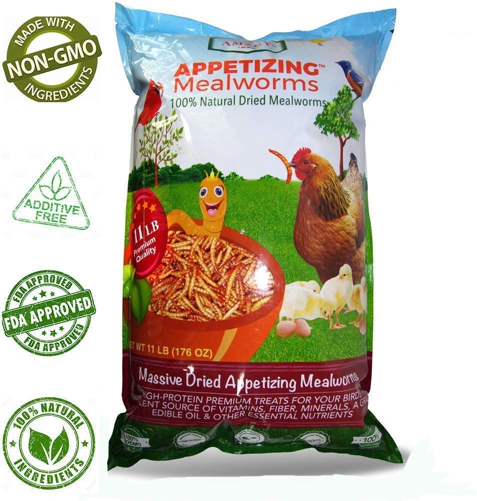 Amzey Dried Mealworms 11 LBS 100 Natural for Chicken Feed, Bird Food, Fish Food, Turtle Food