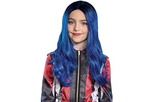 Sukyfecde M3GAN Wig Mermaid Red Wigs Descendants Mal Straight Hair Rapunzel Curly Hair Jasmine Costume Wigs (Descendants-Blue-P065, One Size)