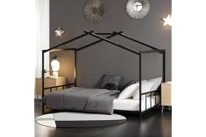 UOCFYK Twin Size Montessori Toddlers Floor Bed with Headboard & Footboard, Metal House Bed Frame with Soundproof Strip for Boys and Girls, Kids Playroom, No Box Spring Needed, Easy to Assemble, Black