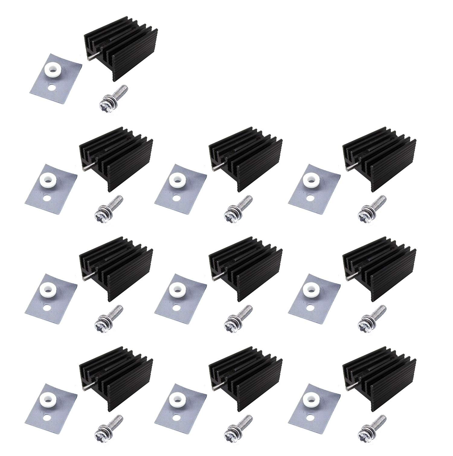 Easycargo 10PCs To-220 Heatsink + TO-220 Insulator/Mounting kits (TO220 Heat sink +Screw+Washer+Bushing+Insulator rubberized Silicone) for LM78XX voltage regulator IRFXX MOSFET SCR transistor