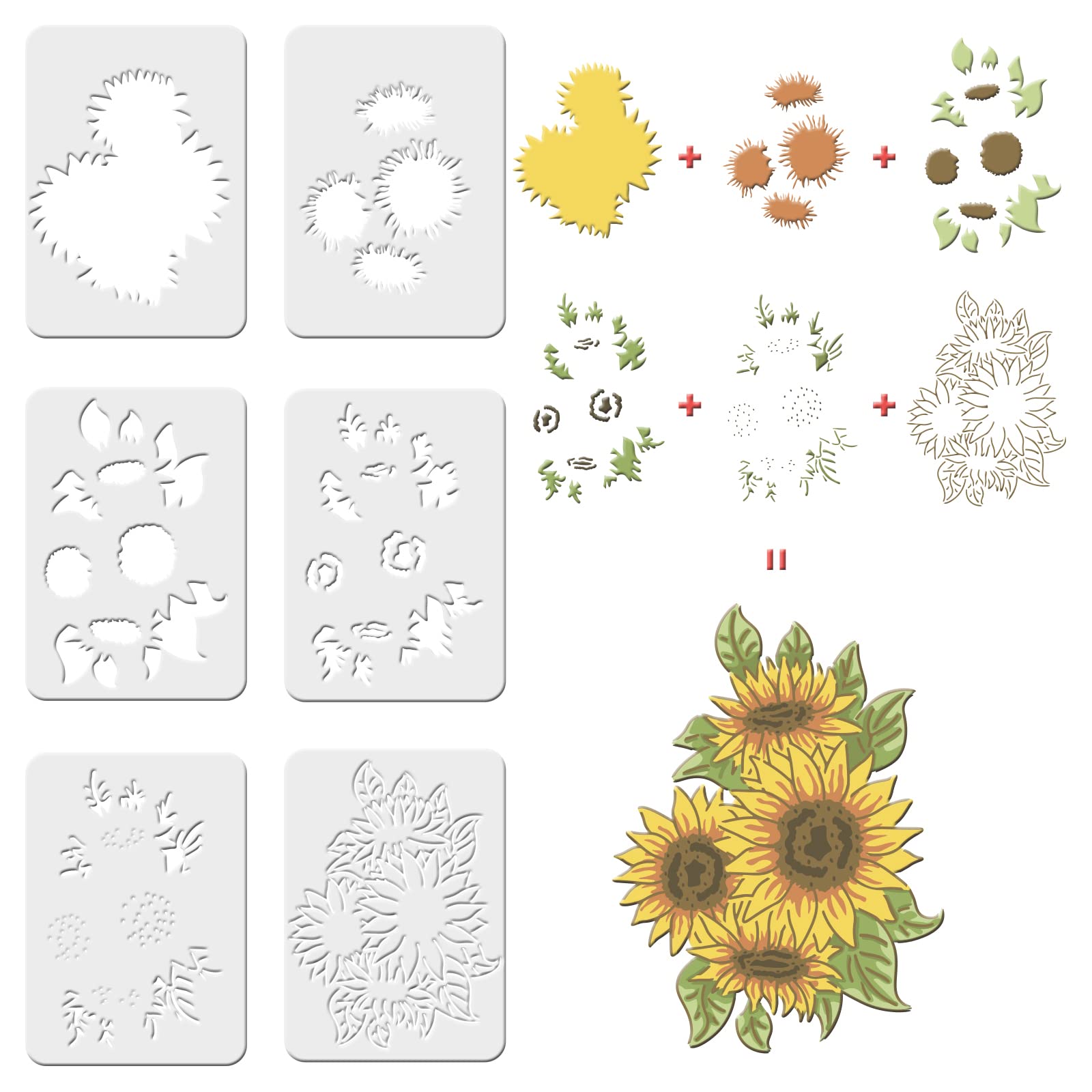FINGERINSPIRE 6 Pcs Sunflower Stencils Drawing and Painting Templates Set - Plastic Layered for Wood, Floor, Wall and Tile — image 1