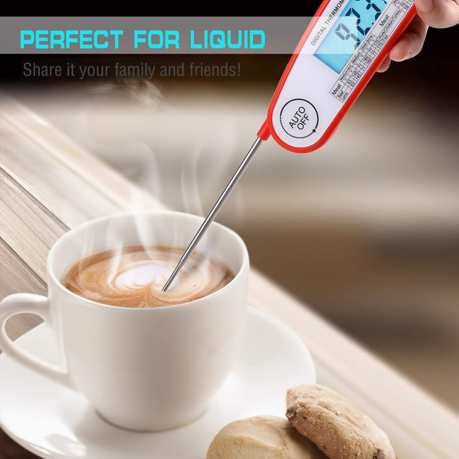 Austruke Instant Read Meat Thermometer-Waterproof Digital Meat Thermometer Super Fast Instant Read Thermometer with Backlight & Calibration. For Food, Candy, Milk, Tea, BBQ, Grill Smoker.