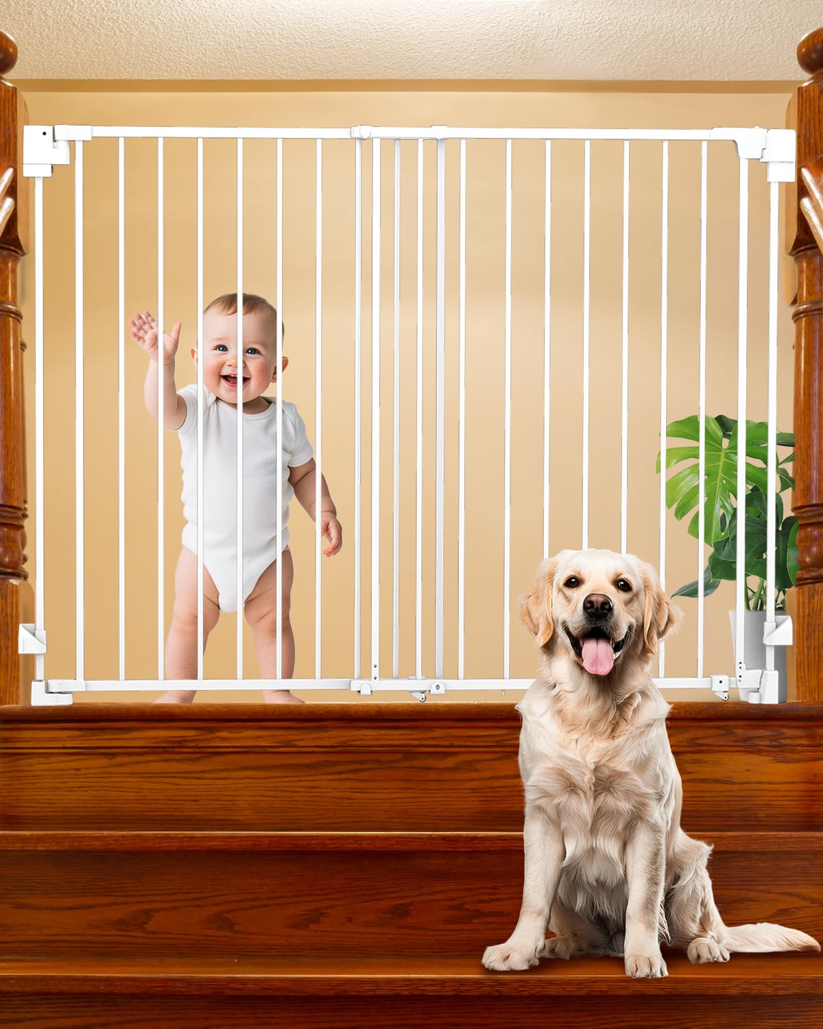 Photo 1 of 35-55" No Bottom Bar Baby Gates for Stairs, 39" Extra Tall Child Safety Gate with Auto Close Large Walk Thru Door, Hardware Mount Dog Gate Pet Gate for The House Doorways, Indoor Outdoor use