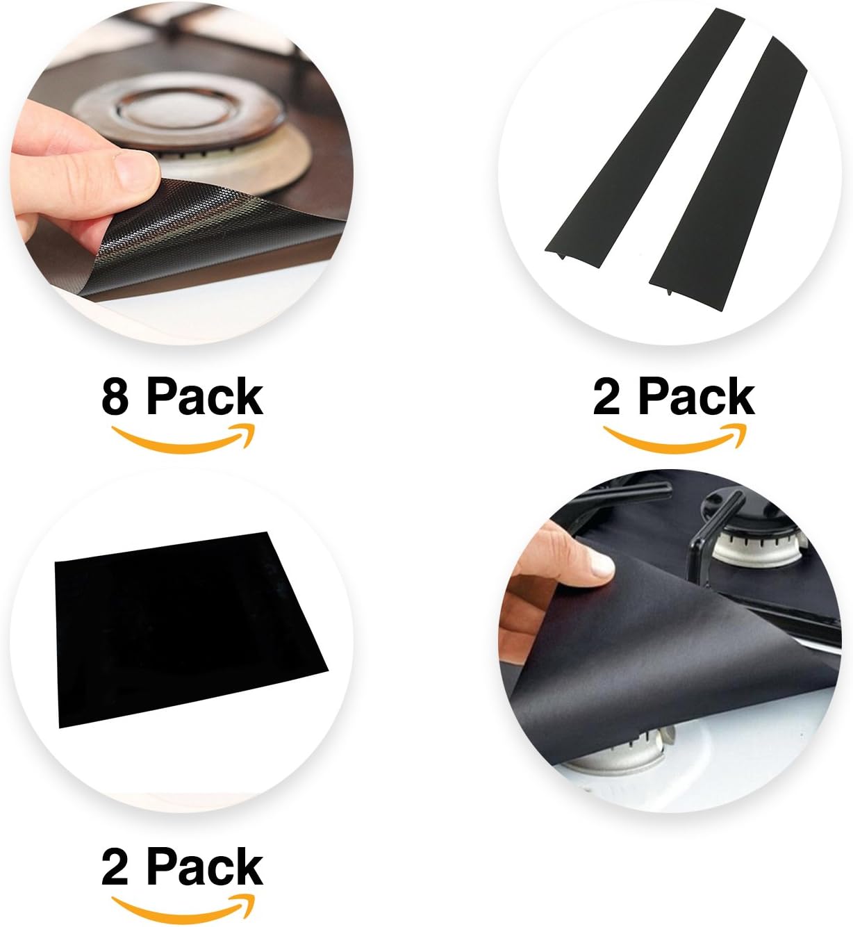 8 Gas Range Protectors, 2 Oven Liners & 2 Silicone Countertop Gap Covers Set | Stovetop Burner Liner Cover, Thick, Cuttable, Reusable, Dishwasher Safe, Catch Oil and Eliminate Cleaning & Mess