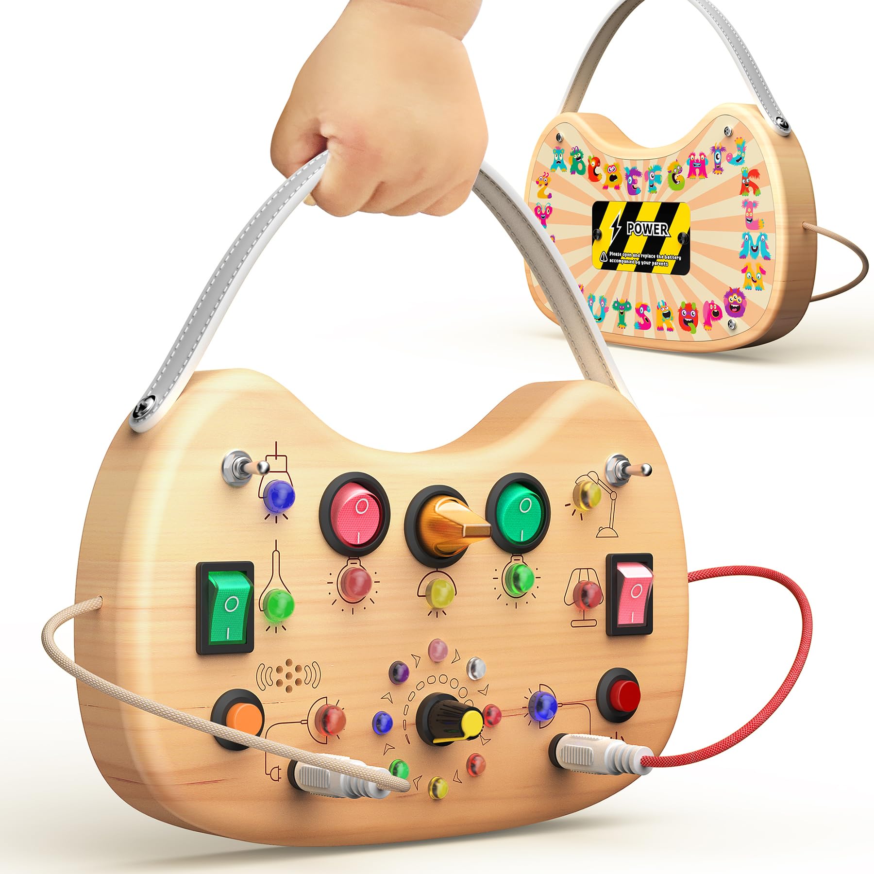 Photo 1 of flycoost Montessori Toddler Busy Board Sensory Toys for Toddlers Wooden Autism Sensory Toy, Toddler Switch Board with 17 LED Lights for Kids 1-6 Year Olds to Develop Fine Motor Skills.