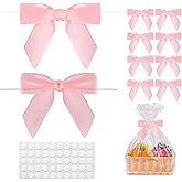 50pcs Pink Twist Tie Bows, 3.5'' Pre-Tied Satin Ribbon Mini Pink Bows for Gift Wrapping, Crafts, Wedding & Party Decoration