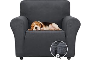 ZNSAYOTX Super Stretch Chair Slipcover Universal Sofa Chair Covers for Living Room Dogs Pet Furniture Protector Spandex Armchair Slipcovers with Anti Slip Foam Sticks (Dark Grey, Chair)