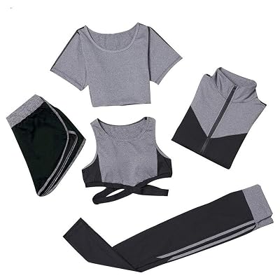 5 Piece Women Yoga Sets Sport Wear Women Fitness Sport BraShort SleeveJacketYoga PantsShorts Sport Set