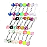 14G Surgical Steel Tongue Rings for Women Men Acrylic Clear Tongue Piercing Jewelry Teaser Slave Ring Skull/Flower/Silicone Soft Spike Ball/CZ/Door Knocker/Pill Tongue Barbell Bars 5/8inch