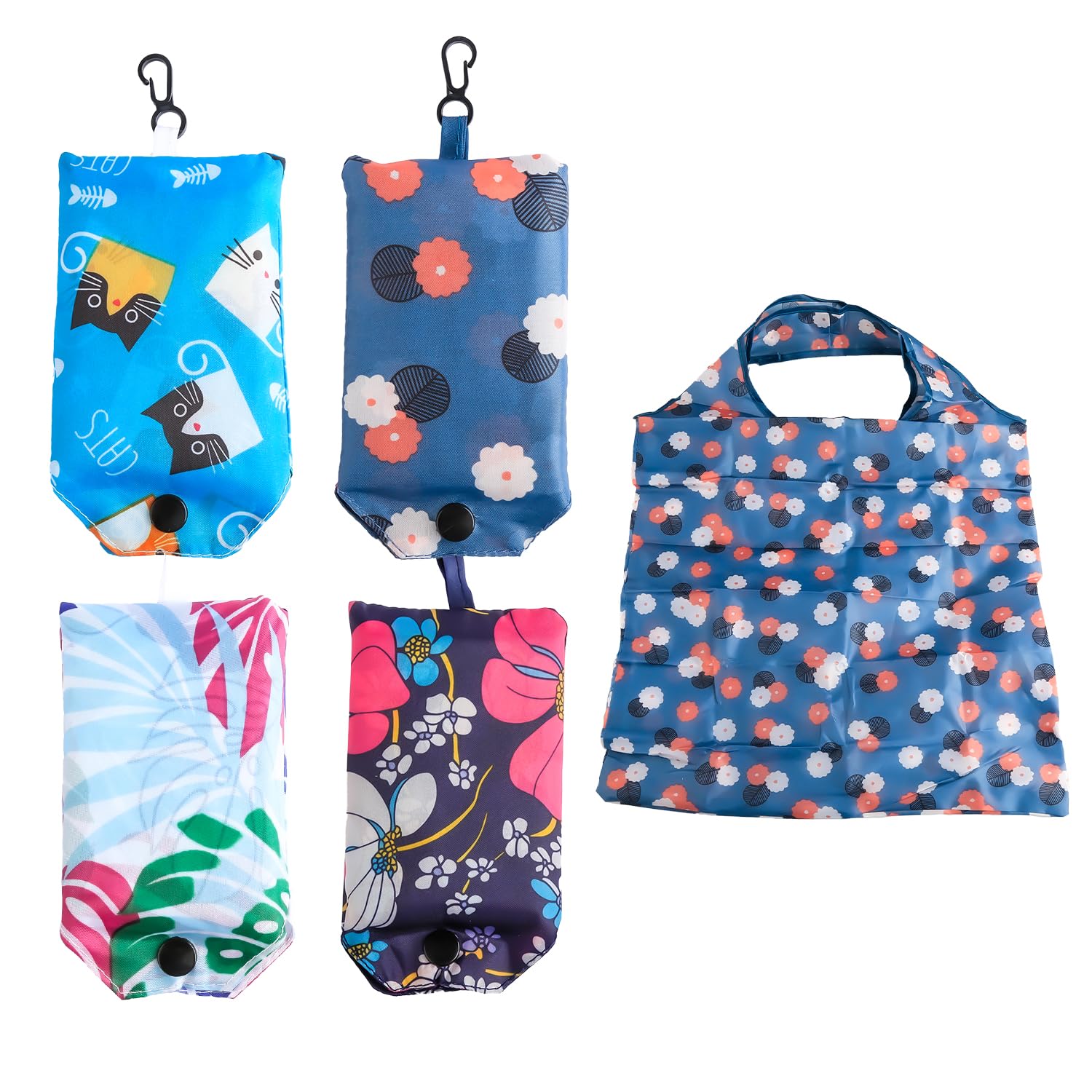 GroveEss 4 PCS Foldable Large Shopping Bag,Groceries Tote Bags,Eco-Friendly Home Travel Organizing Bag for Daily Shopping Groceries Travel Storage