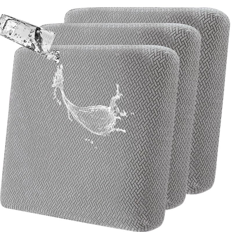 LiveGo Waterproof Patio Chair Cushion Covers,3 Pack Non-Slip Outdoor Seat Cushion Pad Replacement Patio Furniture Cushions Couch Slipcovers Chair Seat Cover for Garden Outdoor(Light Gray)