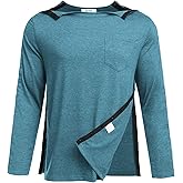 Deyeek Men's Post Shoulder Surgery Recovery Shirts Full Tear Away Long Sleeve Snap Chemo Port Access Shirt