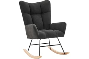 FurniTribe Rocking Chair for Nursery, Upholstered Teddy Fabric Nursing Chair with High Backrest, Modern Accent Glider Rocker Chair for Living Room Bedroom (Dark Gray)