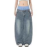 Aelfric Eden Double Waist Loose Sagging Jeans Baggy Denim Pants High Waist Stretchy Straight Wide Leg Jeans