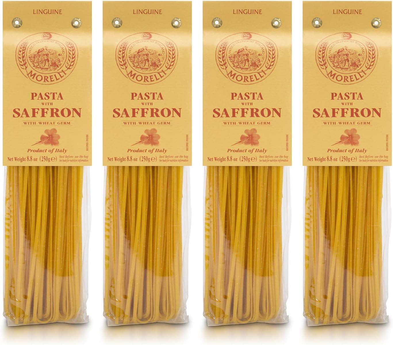 Morelli Pasta Saffron Linguine Pasta - Imported Pasta from Italy 8.8oz / 250g (4 pack)
