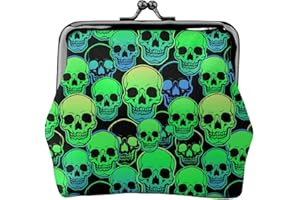 WOEZKEX Coin Purse Change Pouch Vintage Clutch Wallet With Clasp Closure For Women (cool green gothic skulls)