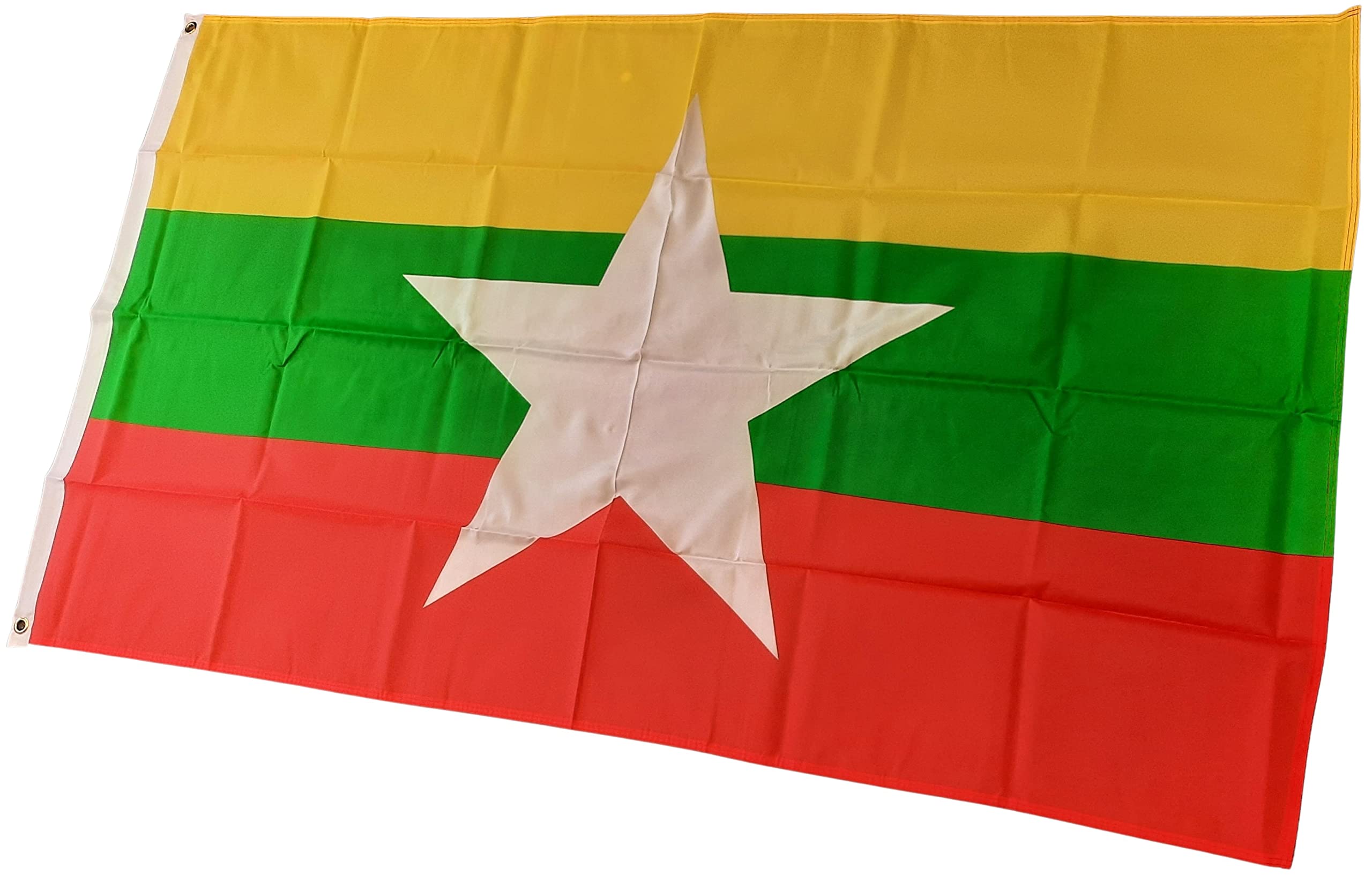 NWFlags Myanmar Flag 5ft x 3ft 75d Premium Polyester Suitable For Flagpoles | Strong Polyester 5x3 foot material Old Burma flag with Eyelets